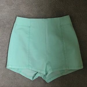 High waisted light blue shorts